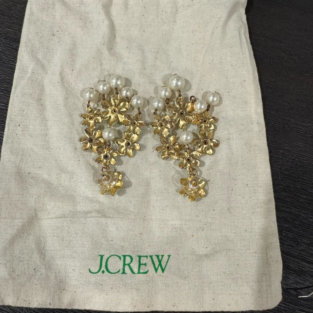 J. Crew Green Floral Earrings with Pearl Accents - Picture 3 of 3